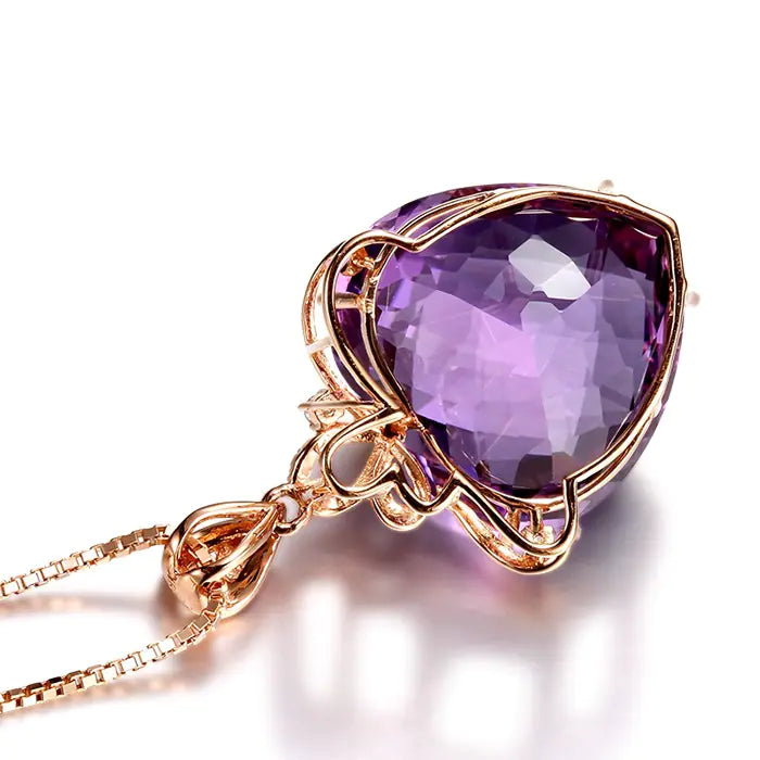 Heart-Shaped Amethyst Necklace, Crystal Pendant