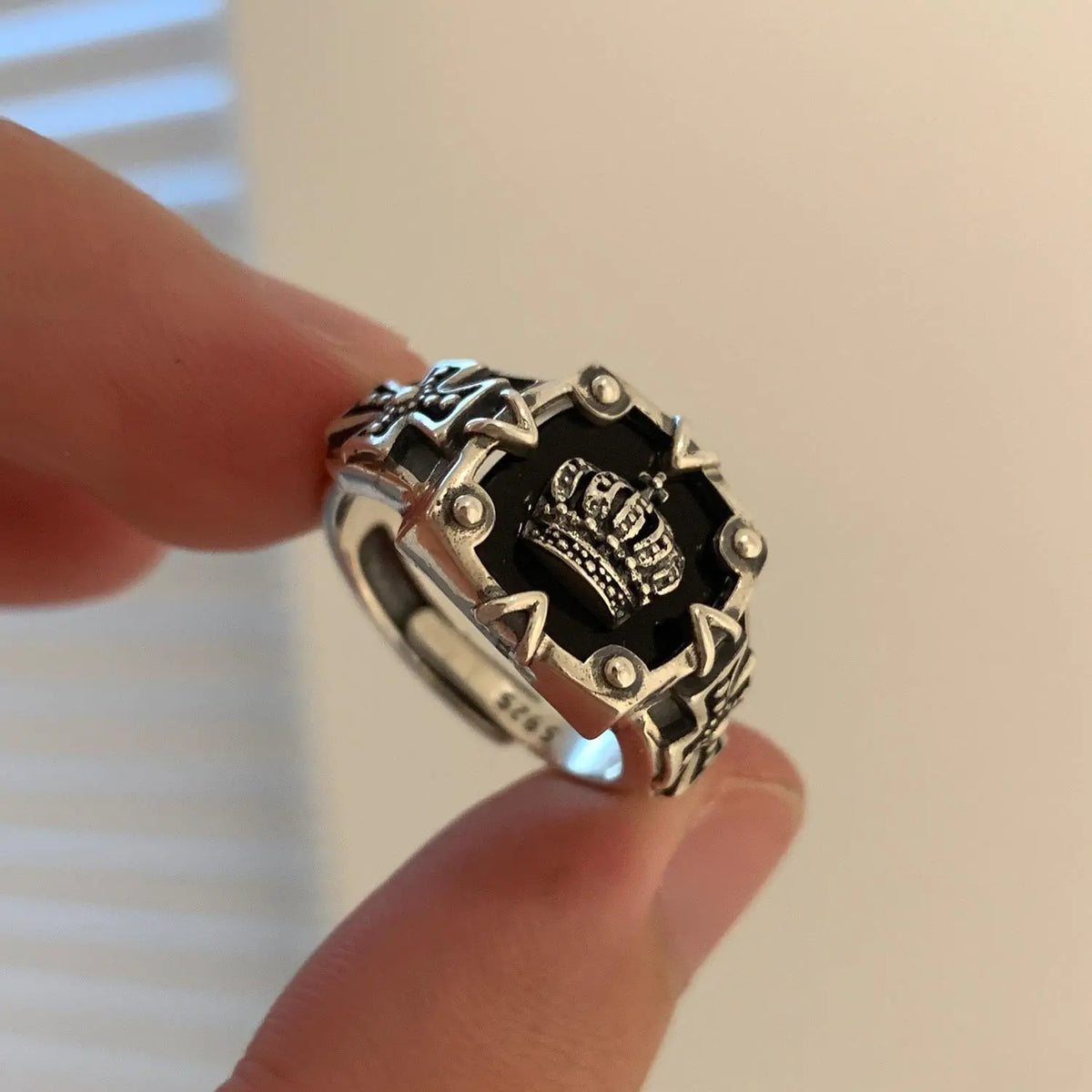 Korean S925 Silver Crown Ring for Women's Retro Style