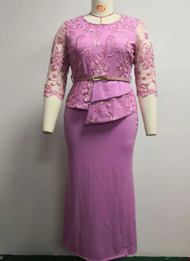 Purple Long-Sleeved African Ladies Dress