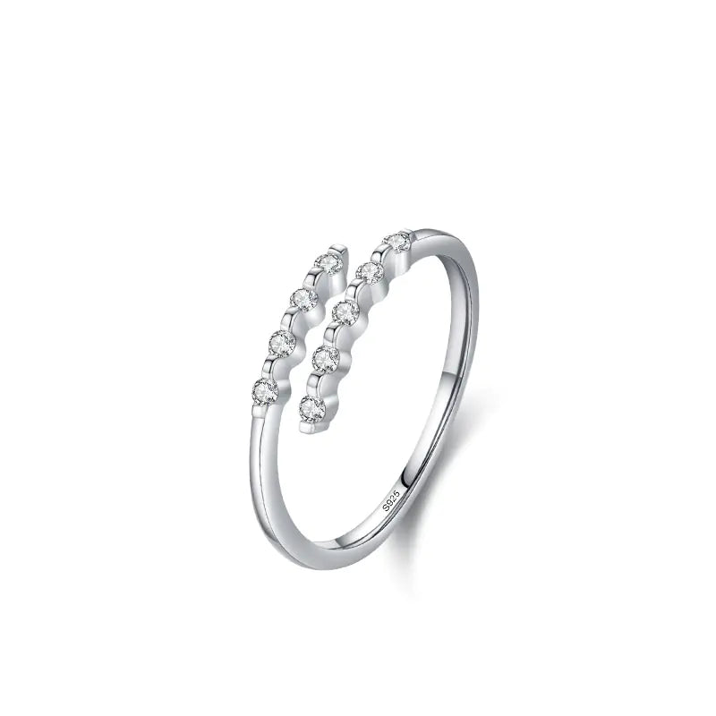 S925 Sterling Silver Geometric Ring with Diamond Design
