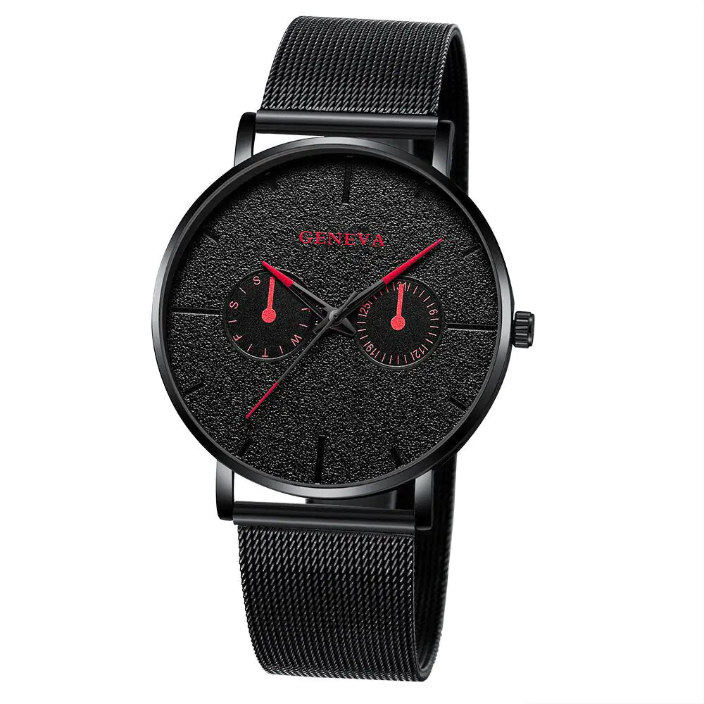 GENEVA Alloy Mesh Strap Quartz Watch for Men