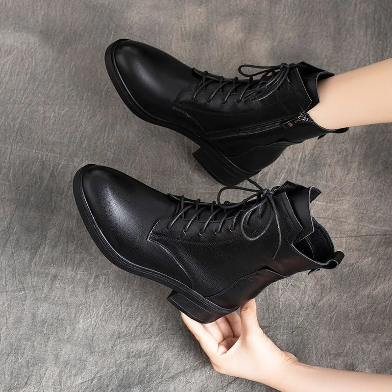 PU Short Martin Boots with Front Zipper