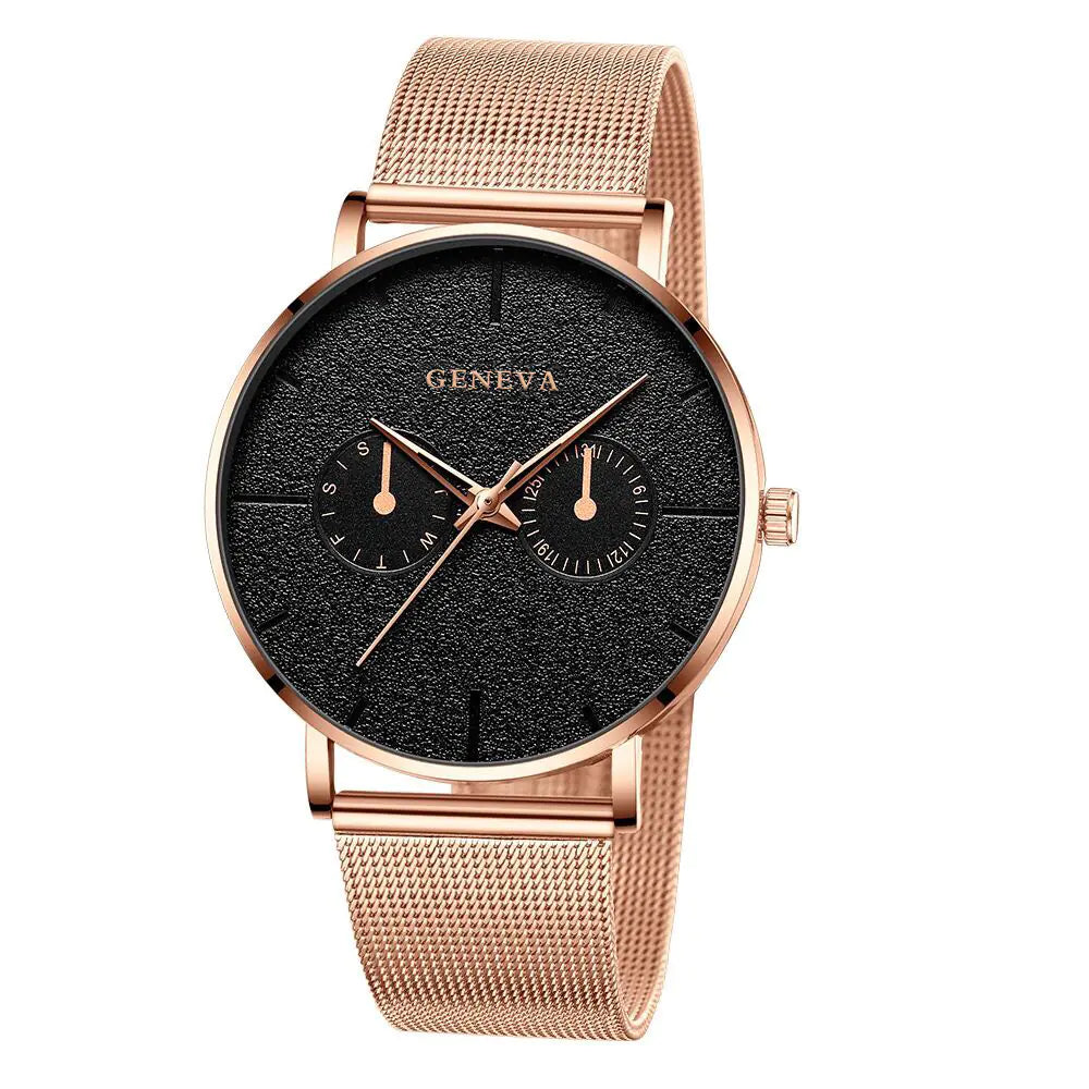GENEVA Alloy Mesh Strap Quartz Watch for Men