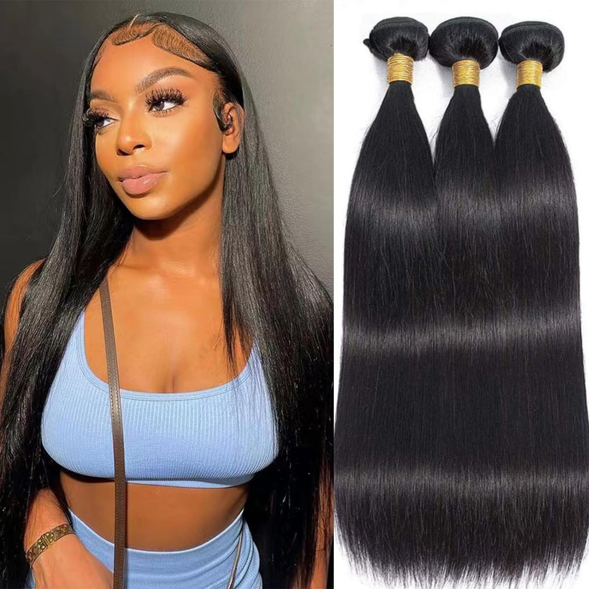 Brazilian Virgin Straight Hair Bundles 18 20 22 Inch 100% Unprocessed Virgin Human Hair Weave Bundles Human Hair Extension Double Weft Natural Color Straight Hair Bundles