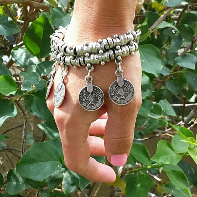 Fashionable Bohemian Coin Bracelet and Anklet Combo