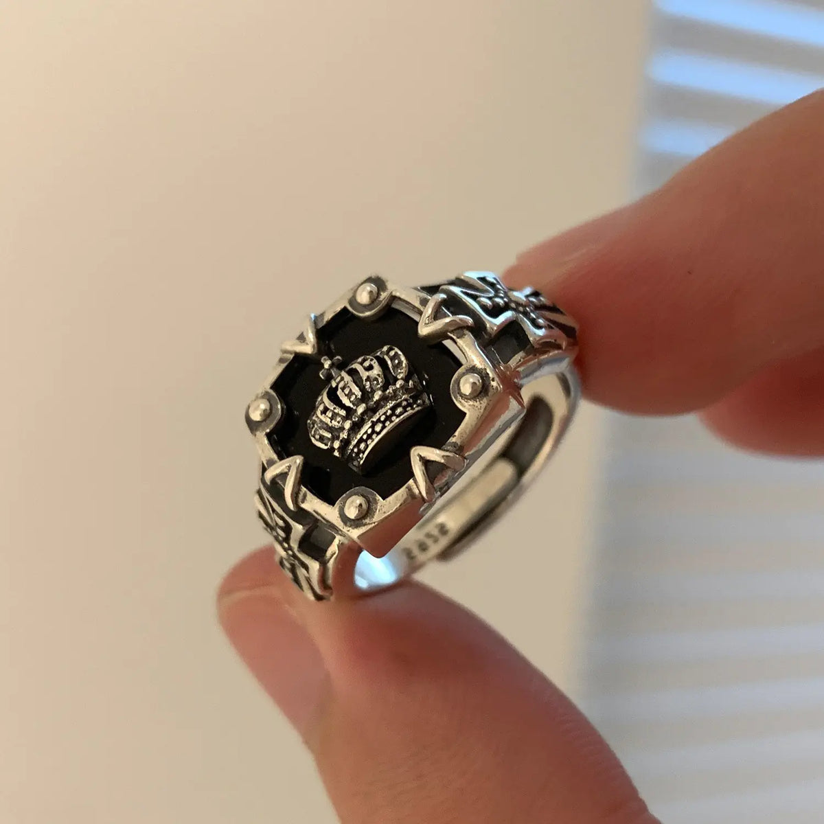 Korean S925 Silver Crown Ring for Women's Retro Style