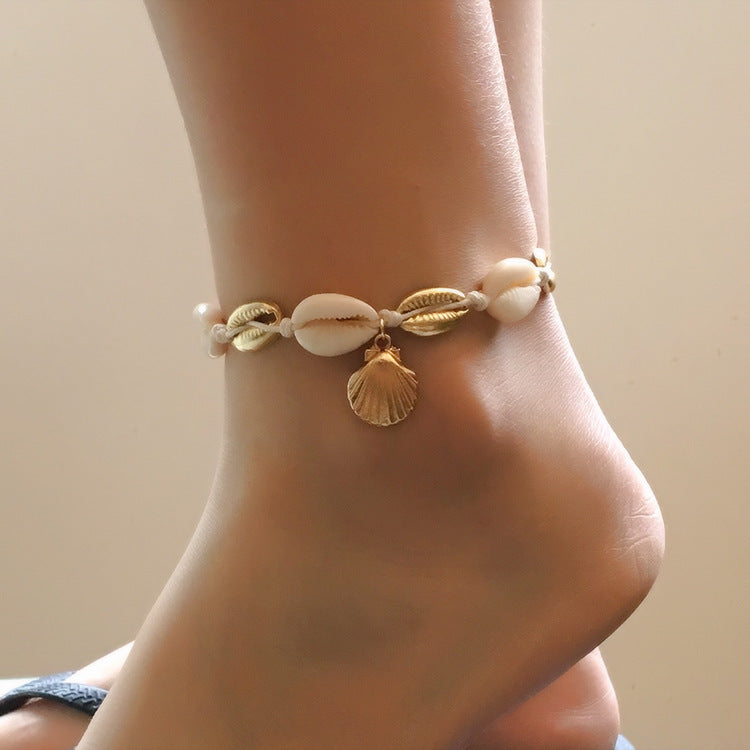 Natural Shell Anklet with Gold Plated Pendant