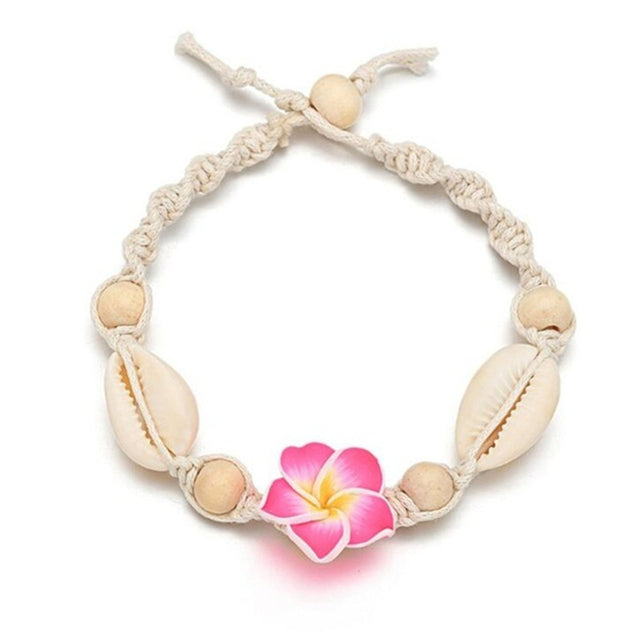 Boho Handmade Knotted Shell Flower Braided Anklet
