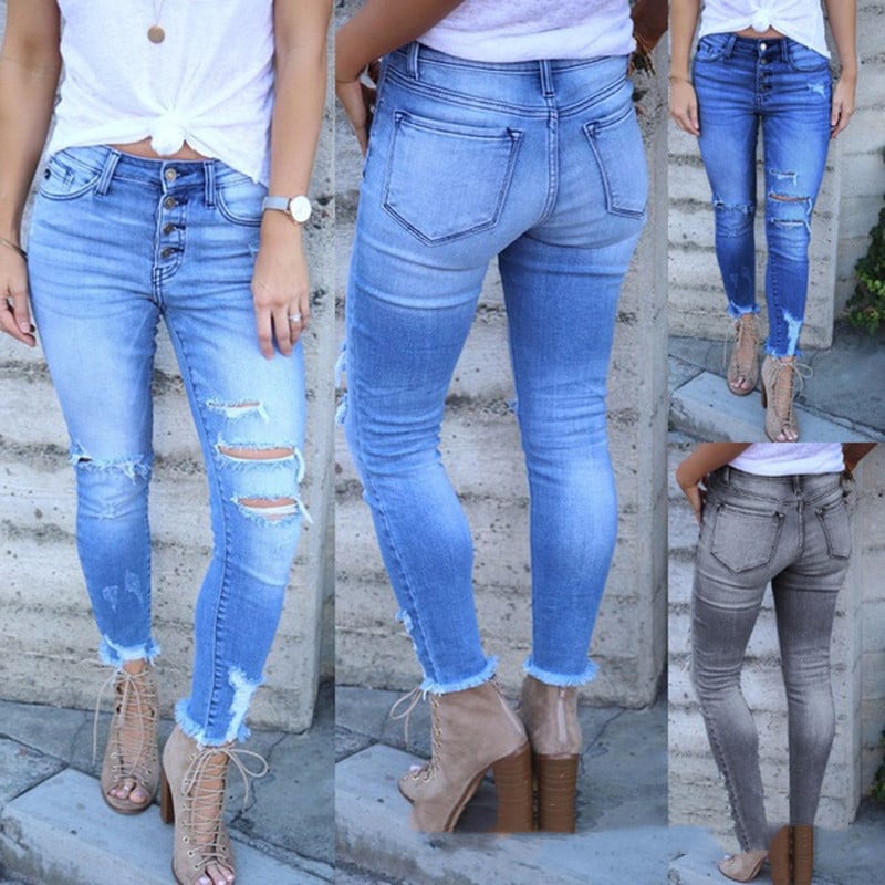 Slim Fit Washed Stretch Jeans for Ladies