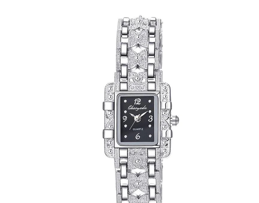 Square Steel Band Watch with Roman Dial Design