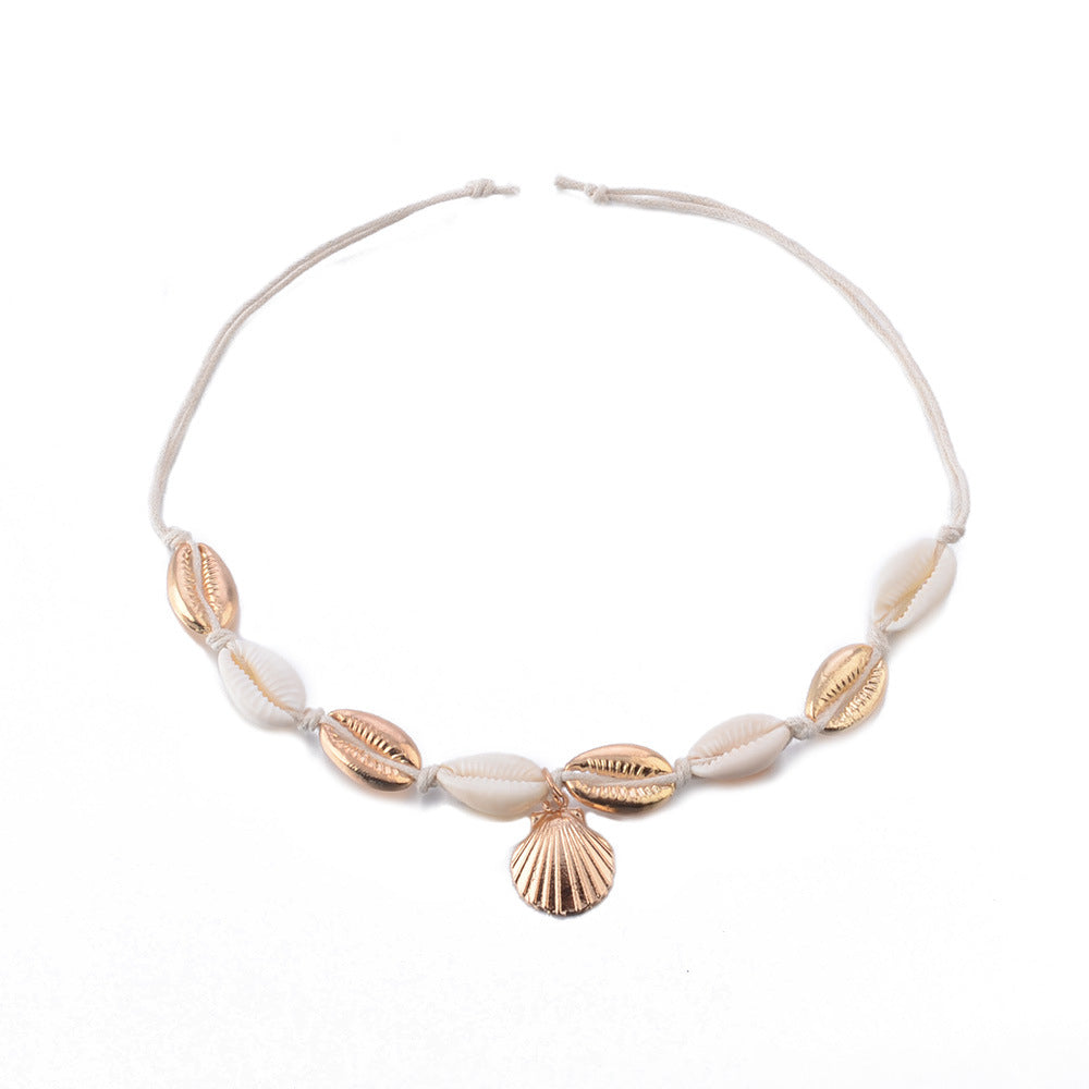 Natural Shell Anklet with Gold Plated Pendant