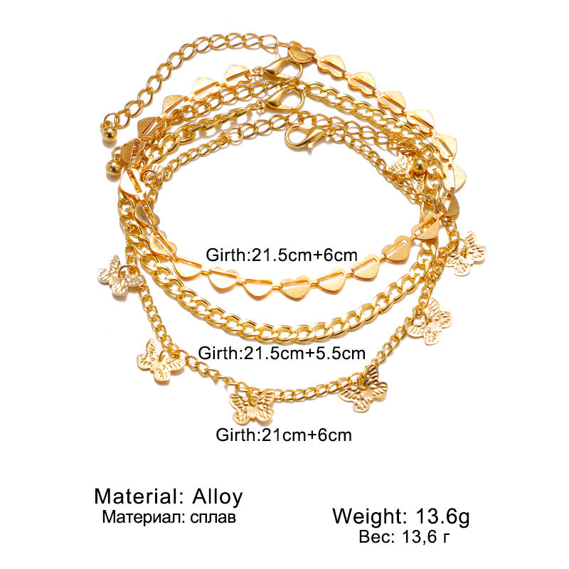 Multilayer Butterfly Heart Anklet Set - New Design