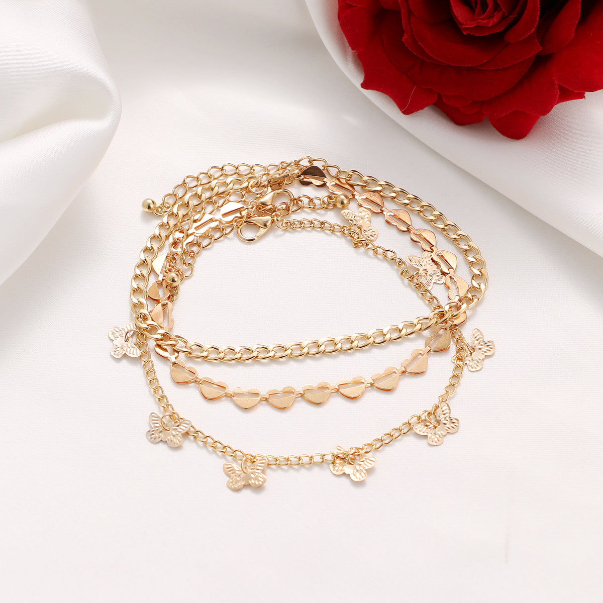 Multilayer Butterfly Heart Anklet Set - New Design