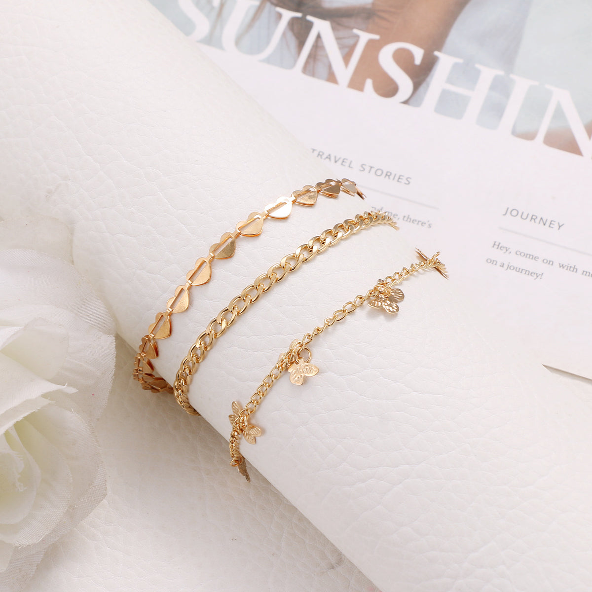 Multilayer Butterfly Heart Anklet Set - New Design