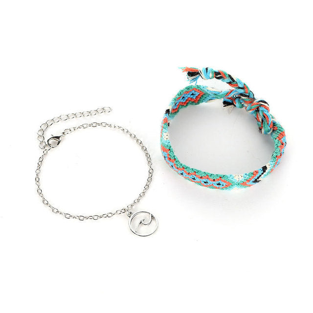 Double Layer Wave Anklet with Totem Handwoven Design