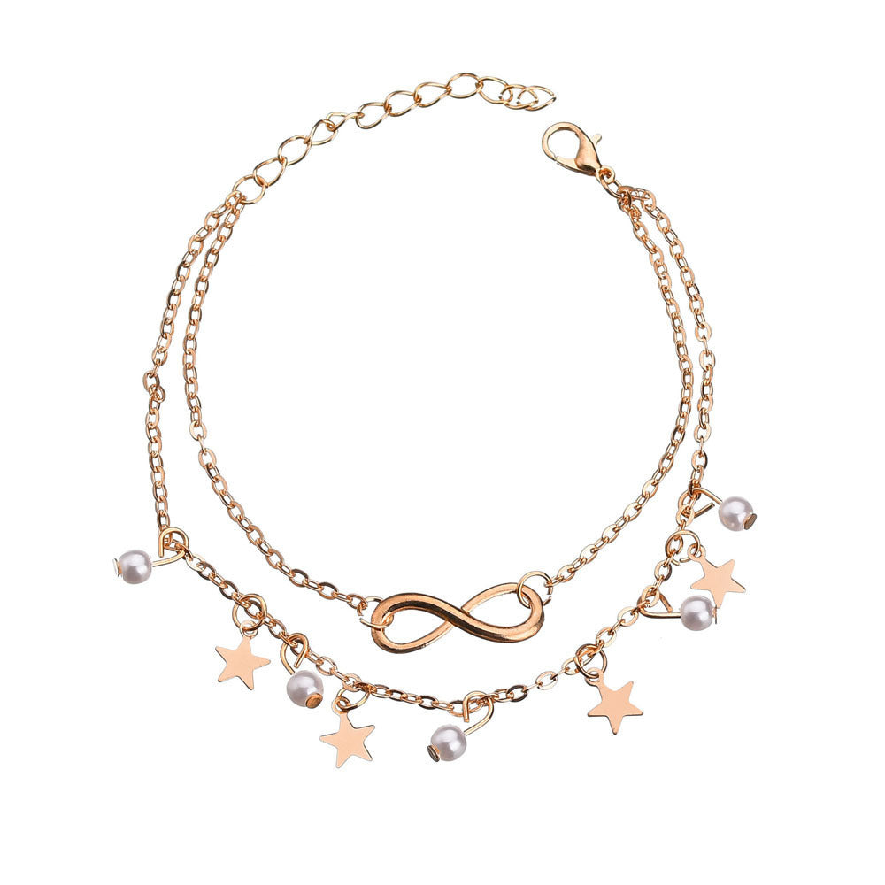 Bohemian Vintage Double Layer Star Pearl Anklet