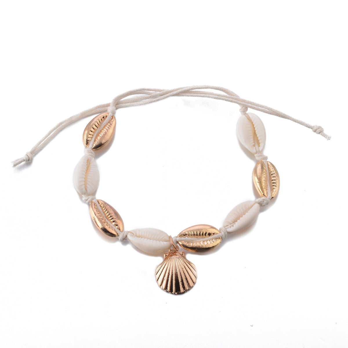 Natural Shell Anklet with Gold Plated Pendant