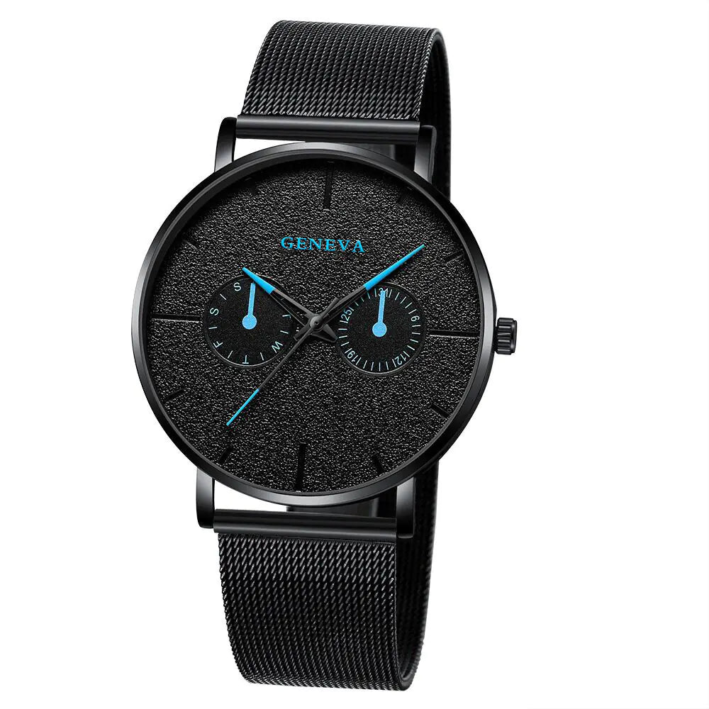GENEVA Alloy Mesh Strap Quartz Watch for Men