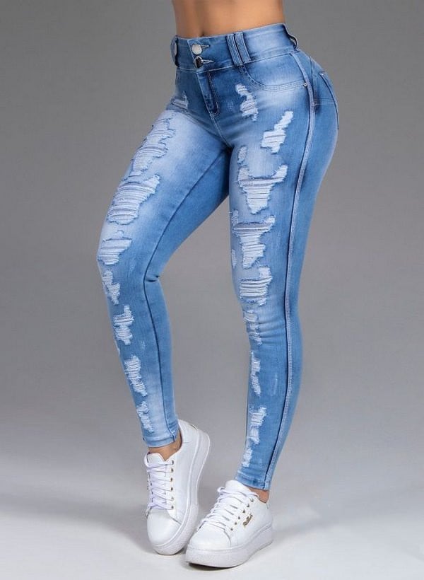 Ladies Ripped Stretch Jeans for a Slim Fit Look