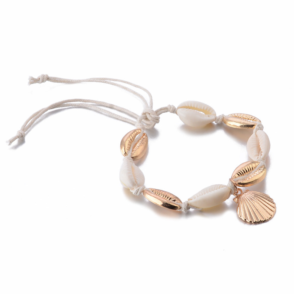Natural Shell Anklet with Gold Plated Pendant