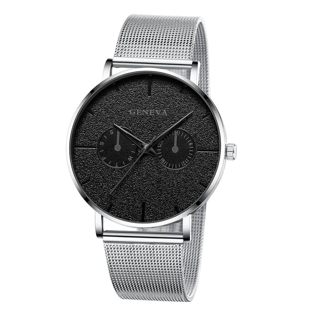 GENEVA Alloy Mesh Strap Quartz Watch for Men