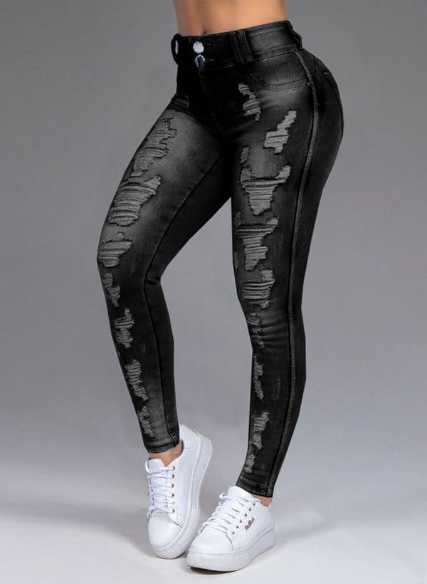 Ladies Ripped Stretch Jeans for a Slim Fit Look