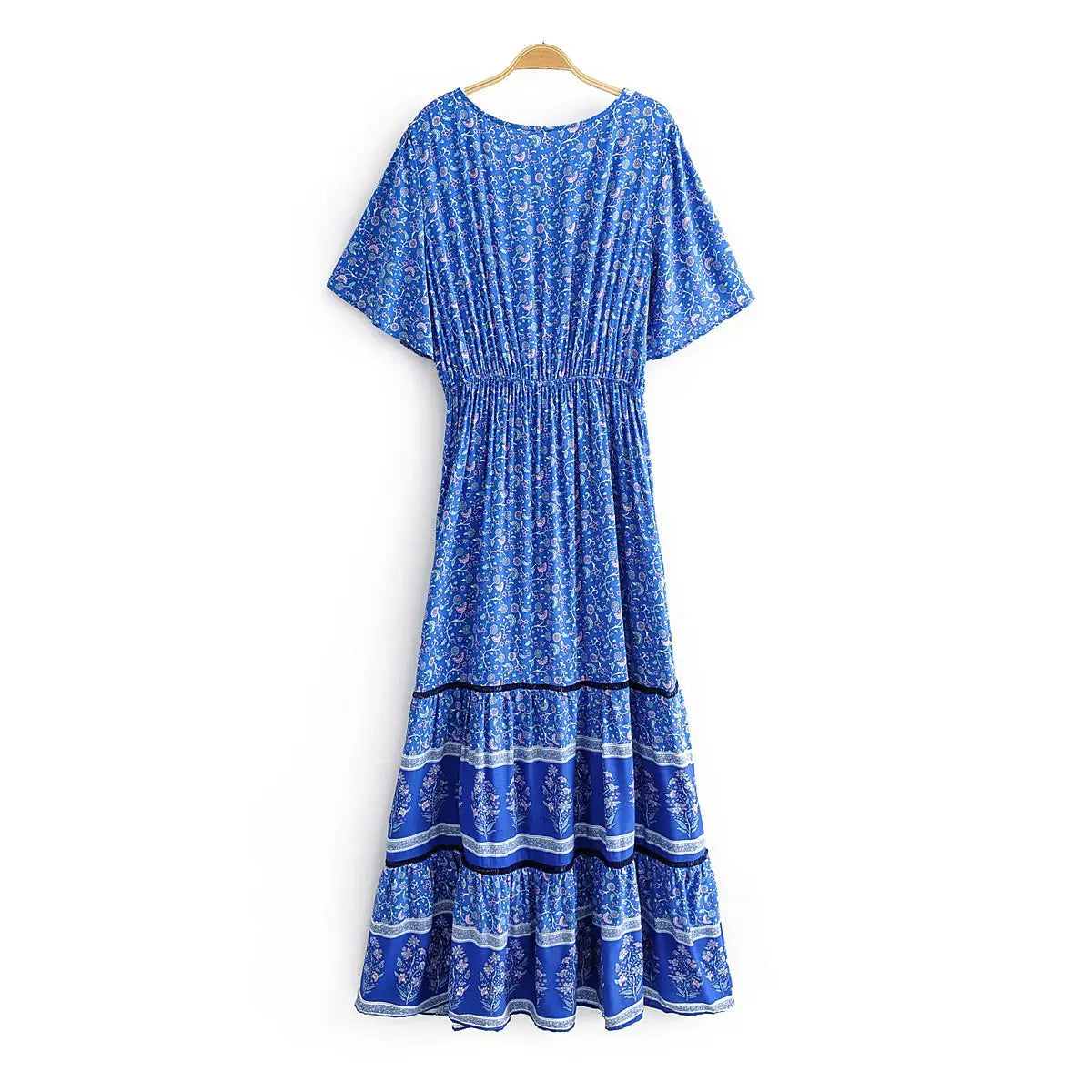 Vintage Chic Women's Blue Floral Bat Sleeve Dress