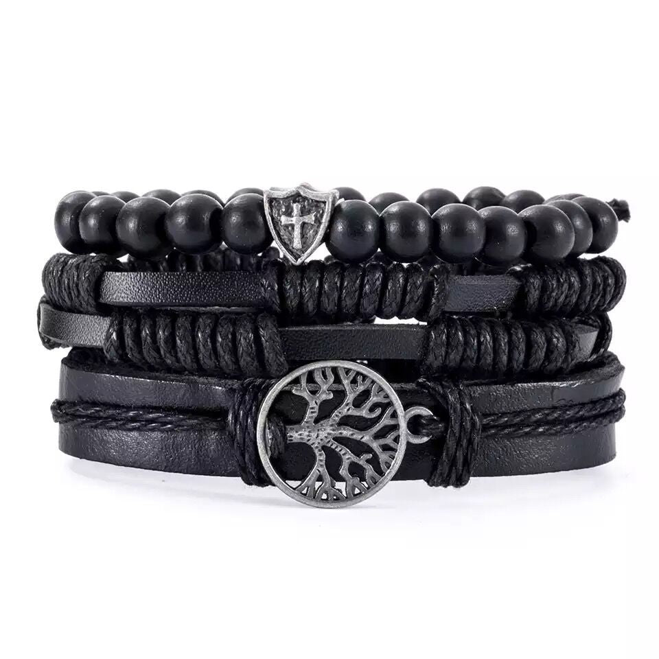 Set of Four Lucky Tree Braided Bracelets