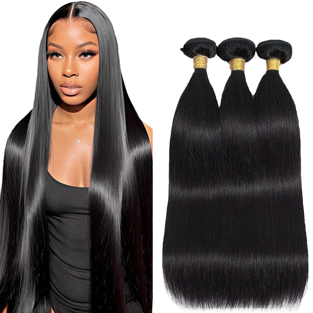 Straight Bundles Human Hair Natural Black Color 8A Grade Unprocessed Brazilian Virgin Hair 3 Bundles 8 8 8 Inch Double Weft Hair Extensions Soft And Healthy For Black Women