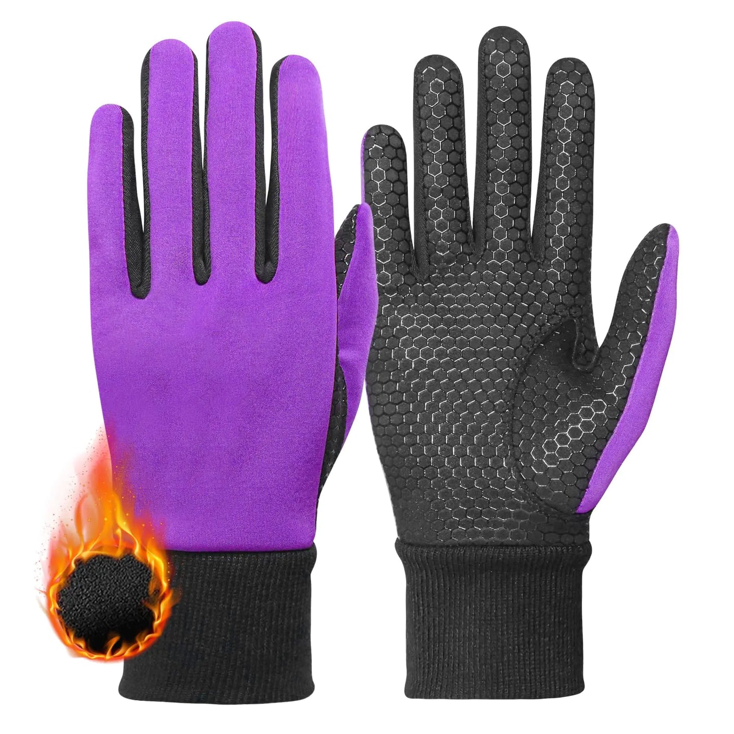 FINGER TEN Womens Winter Golf Gloves for Ladies Cold Weather Both Hands Thermal Grip Pair Warm Gloves Women Upgraded Silicone Palm Fleece Lined Pink Purple (Purple Medium)