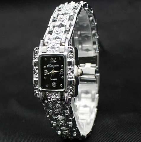 Square Steel Band Watch with Roman Dial Design