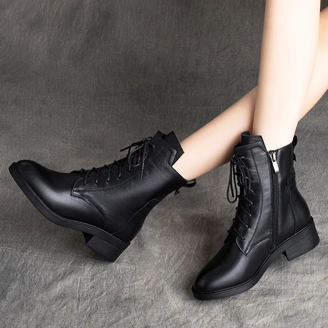 PU Short Martin Boots with Front Zipper