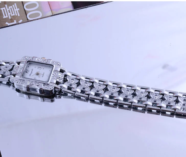 Square Steel Band Watch with Roman Dial Design