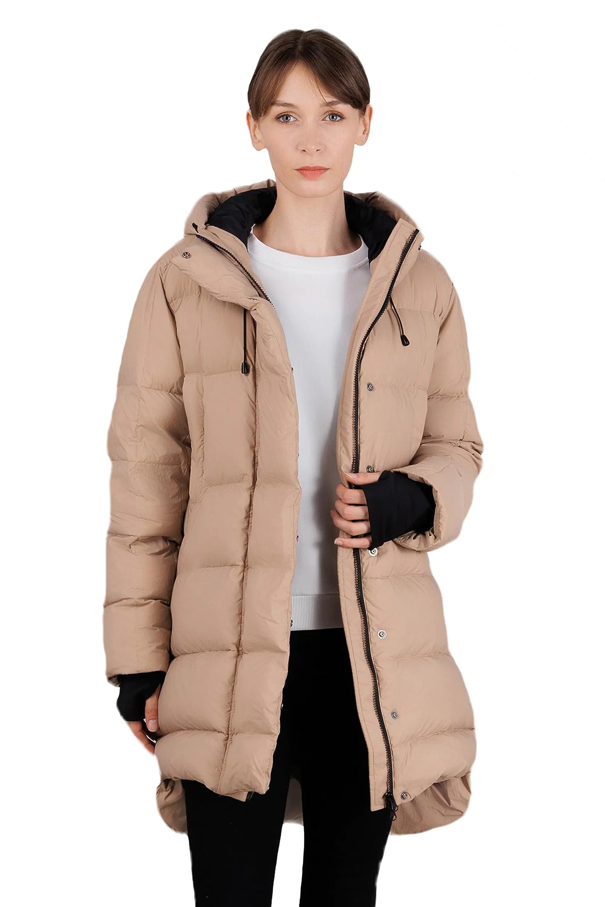 iDomosee Womens Winter Hooded Down Jacket - Warm Packable Thickened Puffer Jacket Long Down Outerwear for Christmas Gift Khaki XL