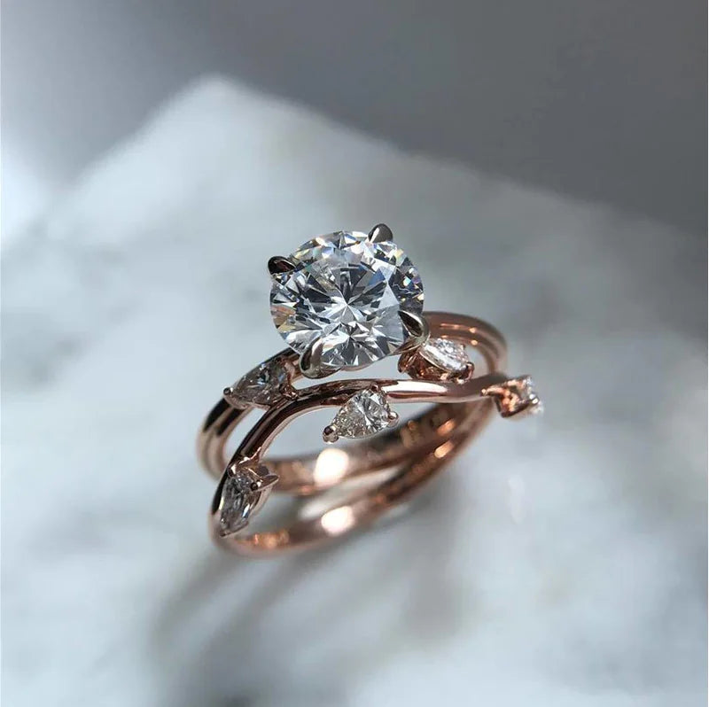 Leaf-Shaped Zircon Ring, Elegant Design