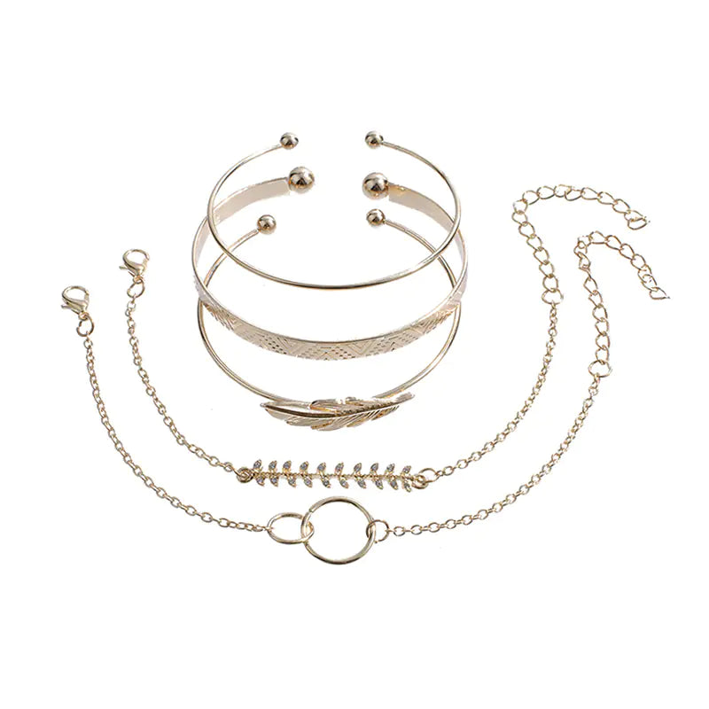 Boho Style Hollow Double Circle Leaf Bracelet Set
