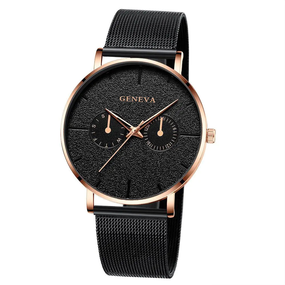 GENEVA Alloy Mesh Strap Quartz Watch for Men