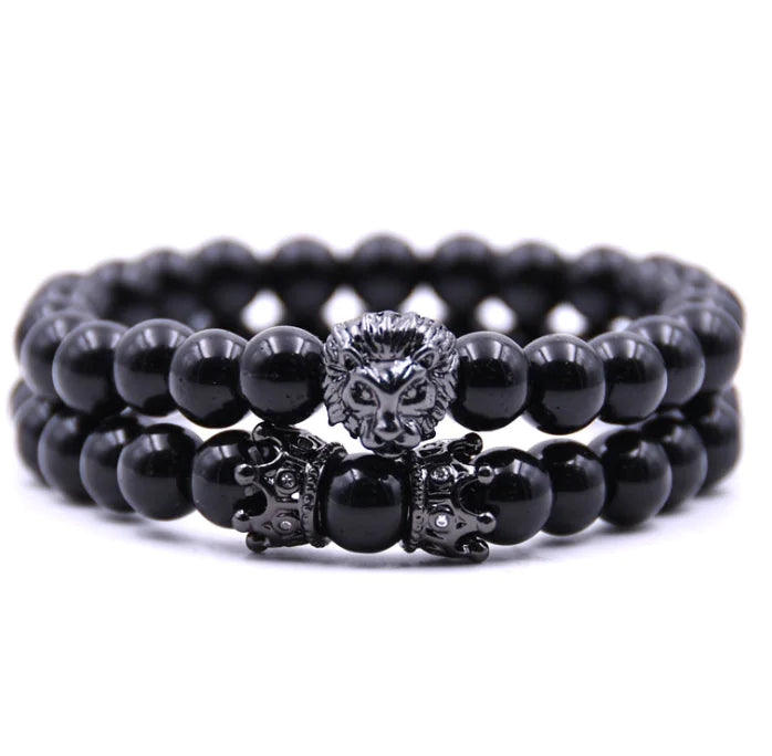 Double Crown Bracelet Set with Natural Stones and Copper