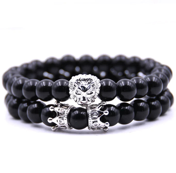 Double Crown Bracelet Set with Natural Stones and Copper