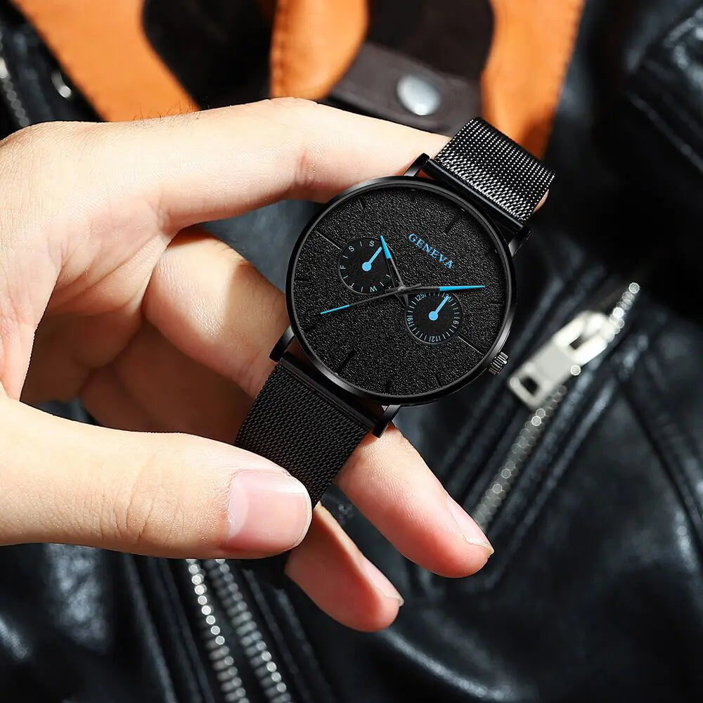 GENEVA Alloy Mesh Strap Quartz Watch for Men