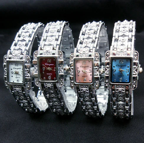 Square Steel Band Watch with Roman Dial Design