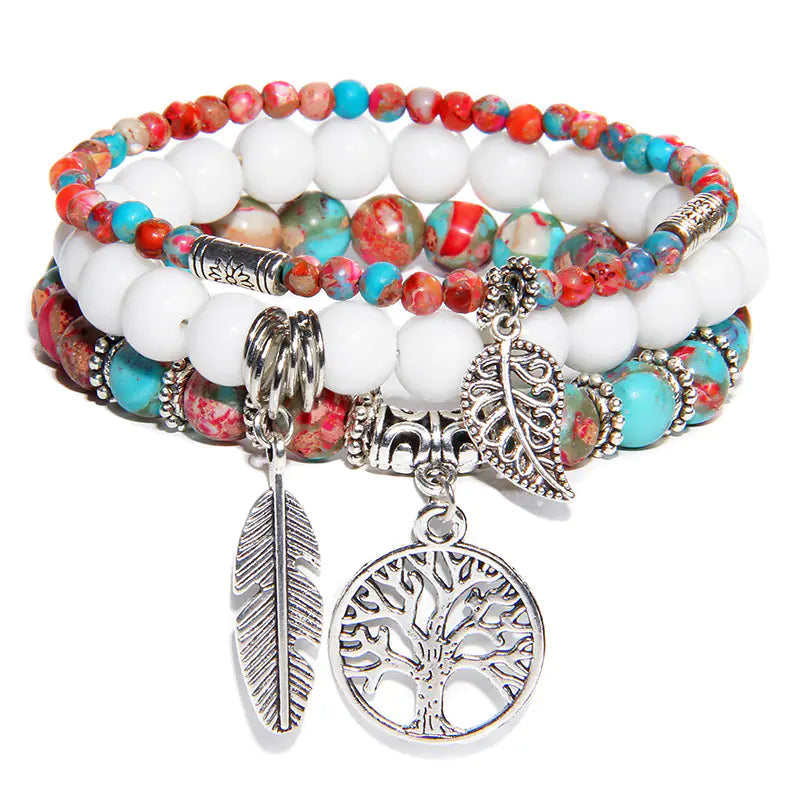 Turquoise Tree of Life Pendant Bracelet with Natural Beads