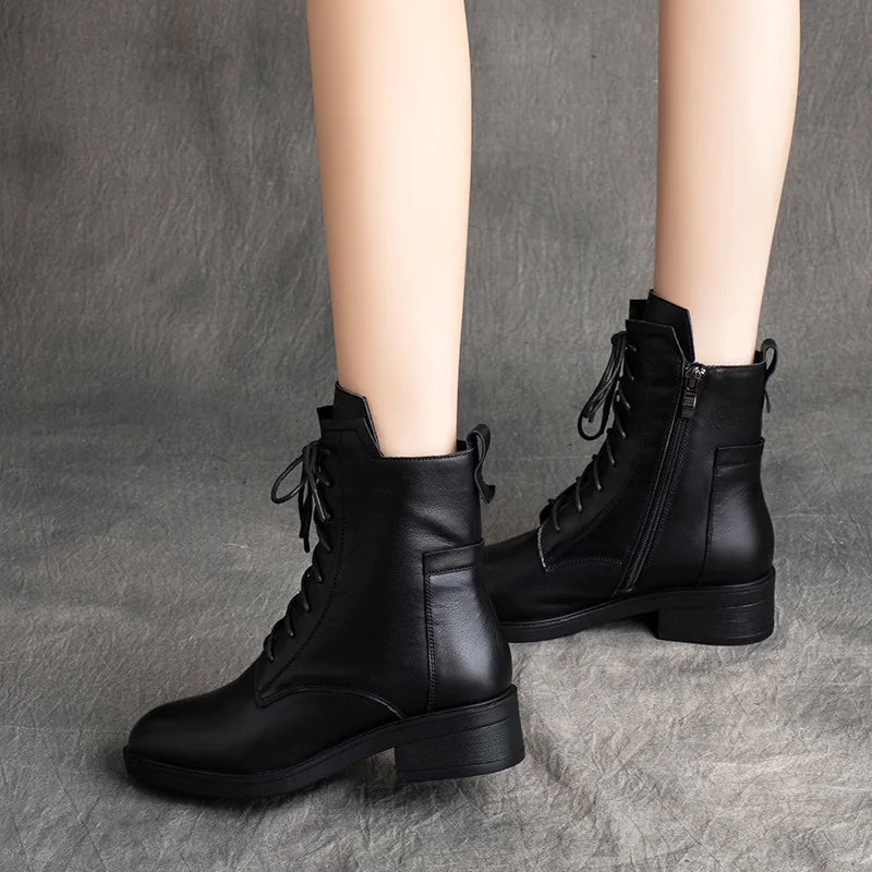 PU Short Martin Boots with Front Zipper
