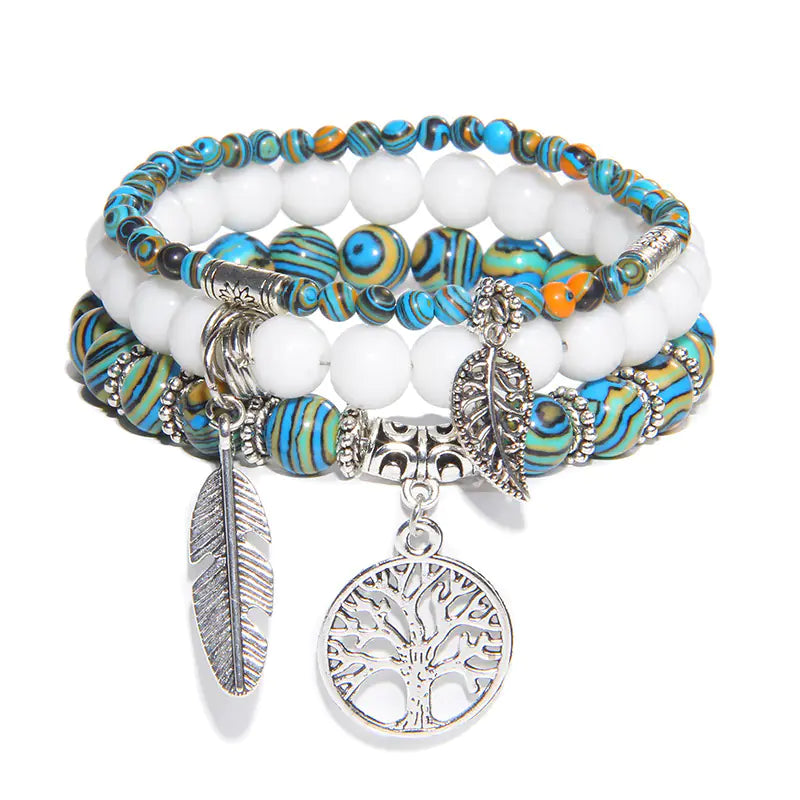 Turquoise Tree of Life Pendant Bracelet with Natural Beads