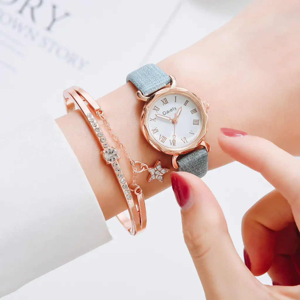 Korean Simple Roman Numeral Quartz Watch for Ladies