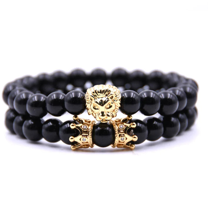 Double Crown Bracelet Set with Natural Stones and Copper