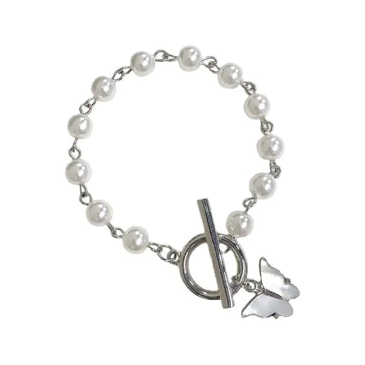 Simple Retro Fairy Butterfly Pearl Pendant Bracelet