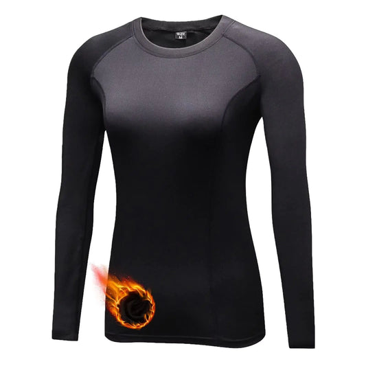 Womens Thermal Tops Long Sleeve Fleece Hiking Ski Base Layer Women Cold Weather Sports Gym Shirts Athletic Ladies Thermal Underwear Tops for Workout RunningQuick Dry Moisture Wicking 5021 Black 2XL