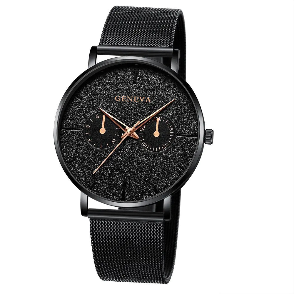 GENEVA Alloy Mesh Strap Quartz Watch for Men