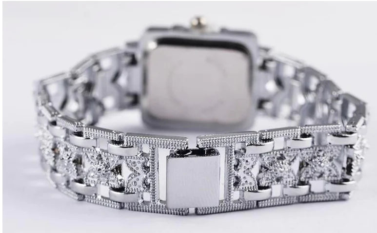 Square Steel Band Watch with Roman Dial Design